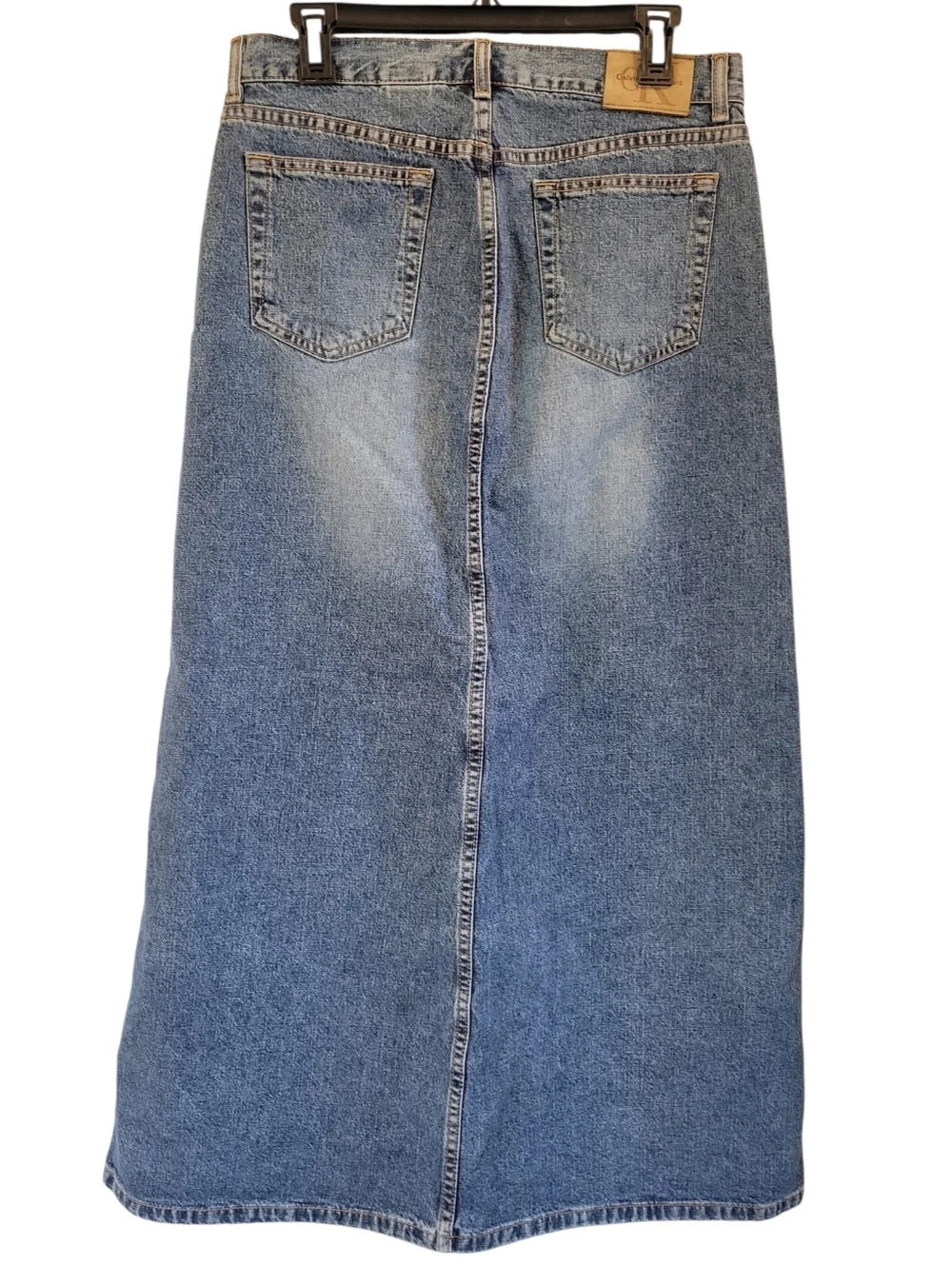 Calvin Klein Dark Sandblast Wash Cotton Denim Midi Skirt